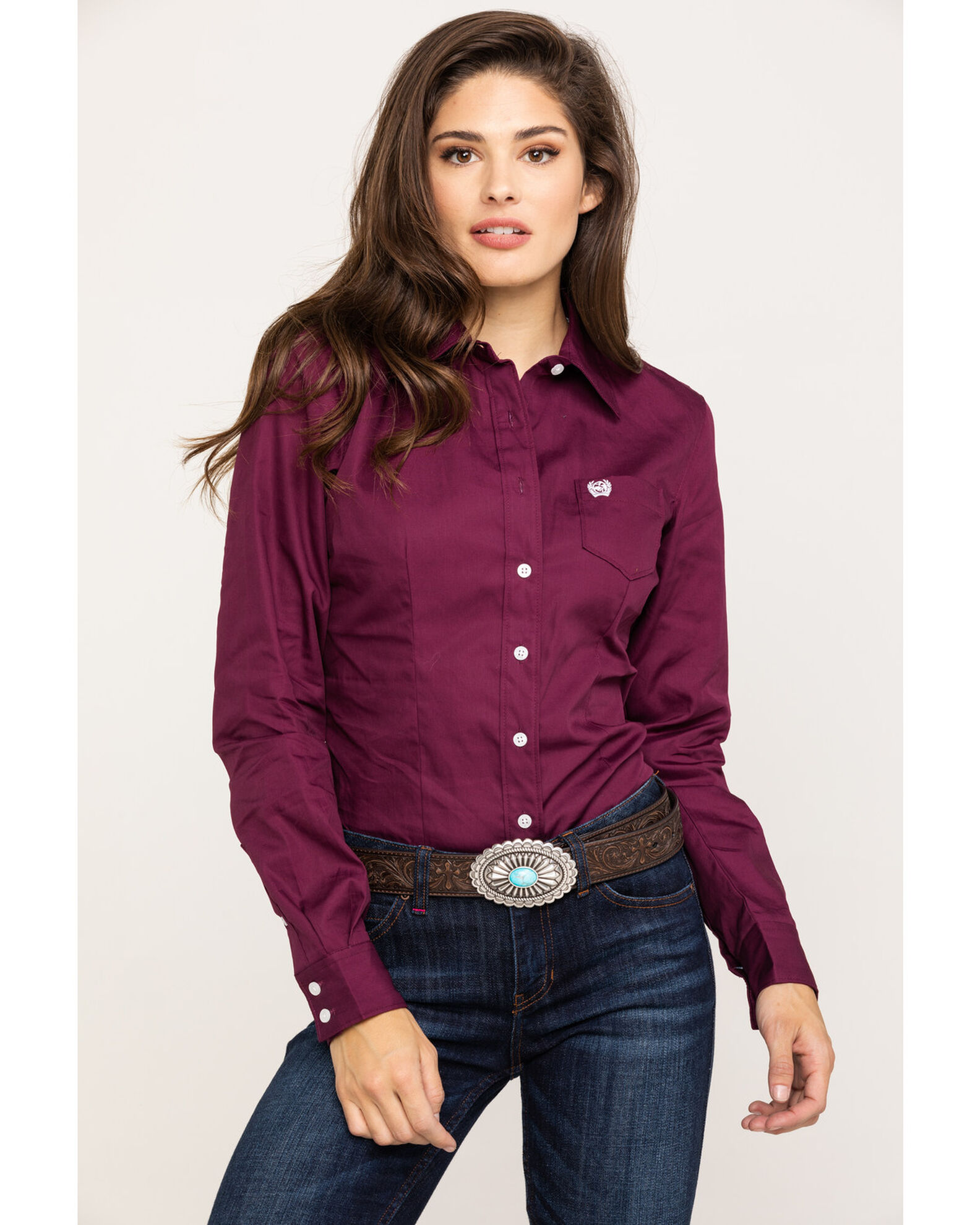 Product Name Cinch Women s Burgundy Button Down Long Sleeve Western Shirt