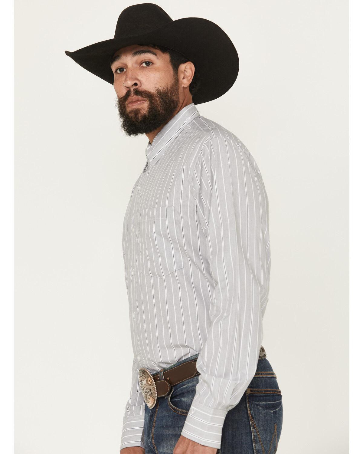 Image #2 - Wrangler X Cody Johnson Men's Striped Long Sleeve Button-Down Western Shirt - Tall, Grey, hi-res