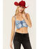 Image #1 - Vibrant Denim Women's Medium Wash Butterfly Denim Cropped Top, Medium Wash, hi-res