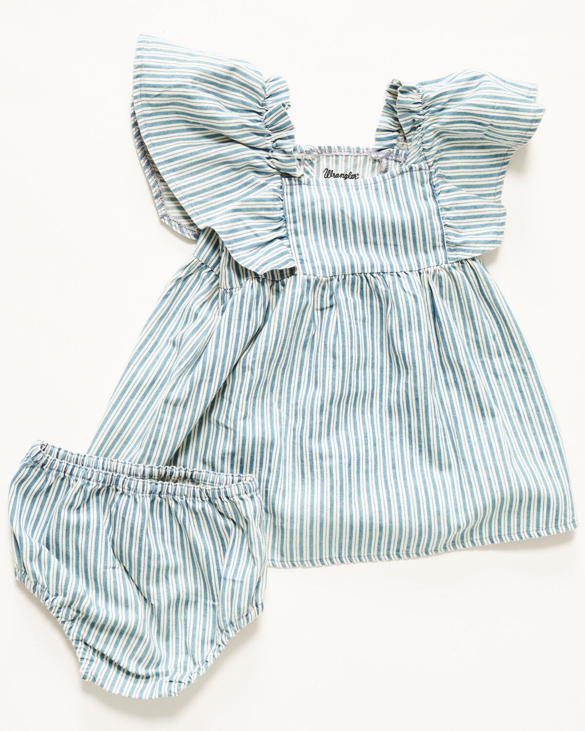 Wrangler Infant Girls' Striped Short Sleeve Denim Dress - 2 Piece, Blue, hi-res
