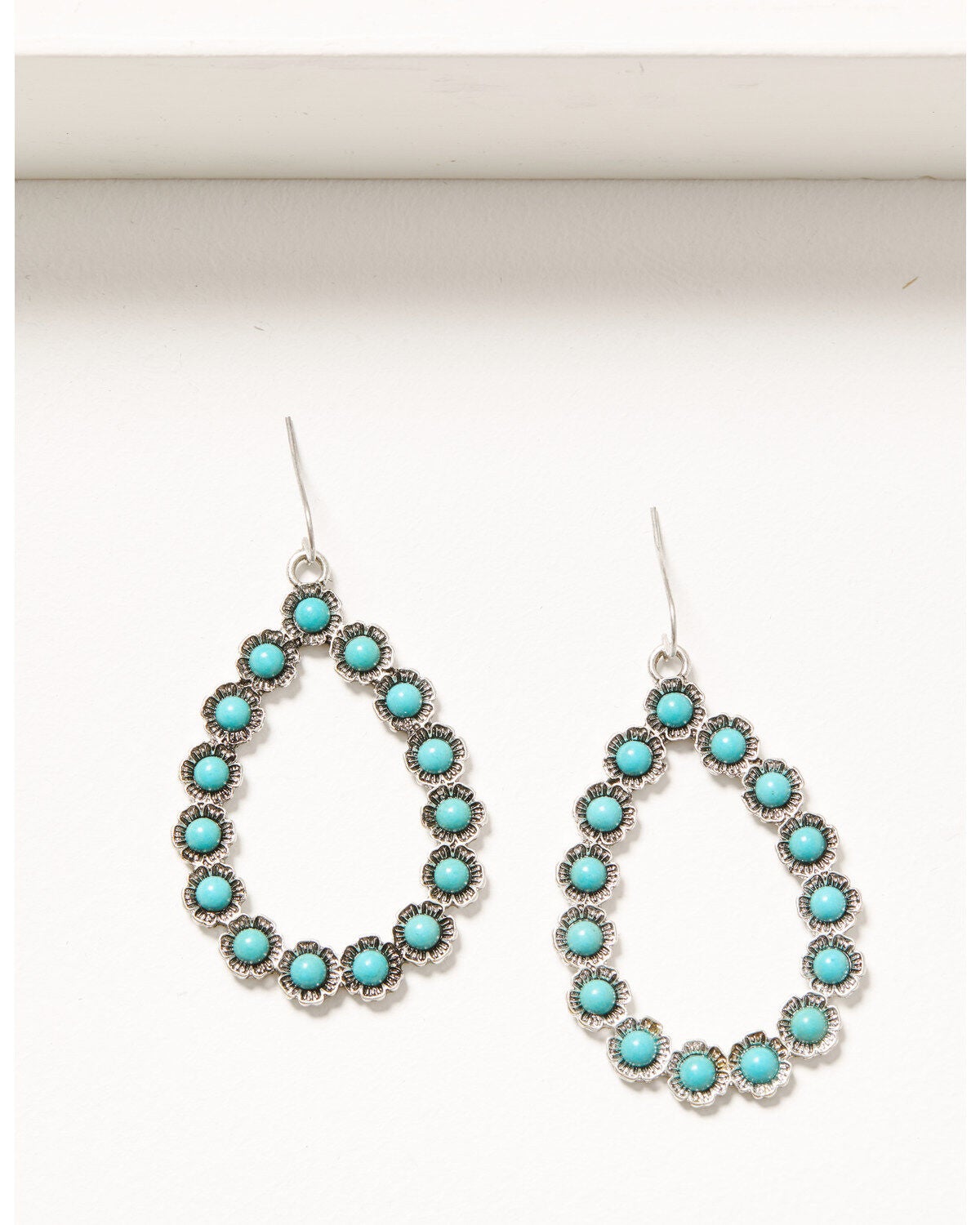 Shyanne Women's Silver Floral & Turquoise Beaded Dangle Earrings, Silver, hi-res