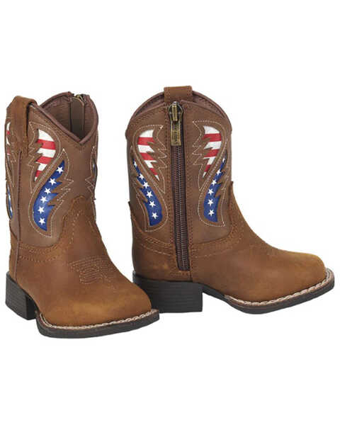 Ariat Kid's Lil Stomper George Patriotic Western Boots - Square Toe, Brown, hi-res