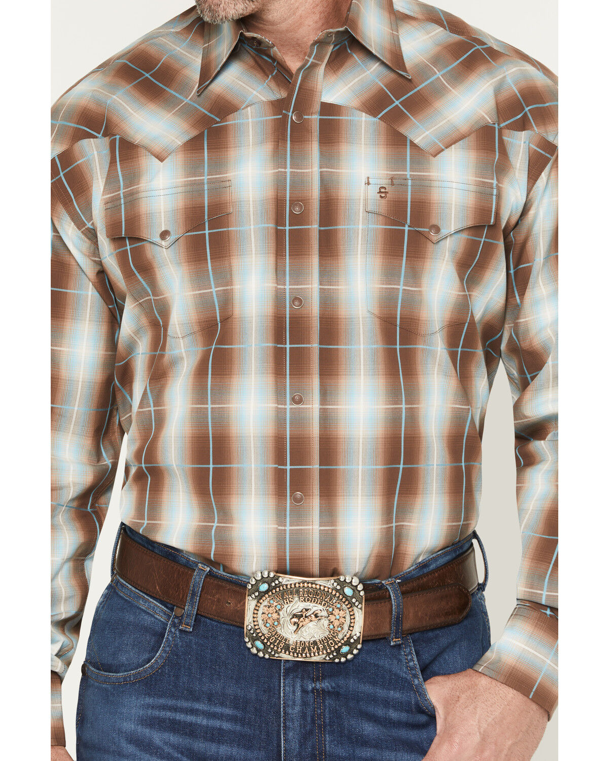 Image #3 - Stetson Men's Plaid Print Long Sleeve Snap Western Shirt, Brown, hi-res