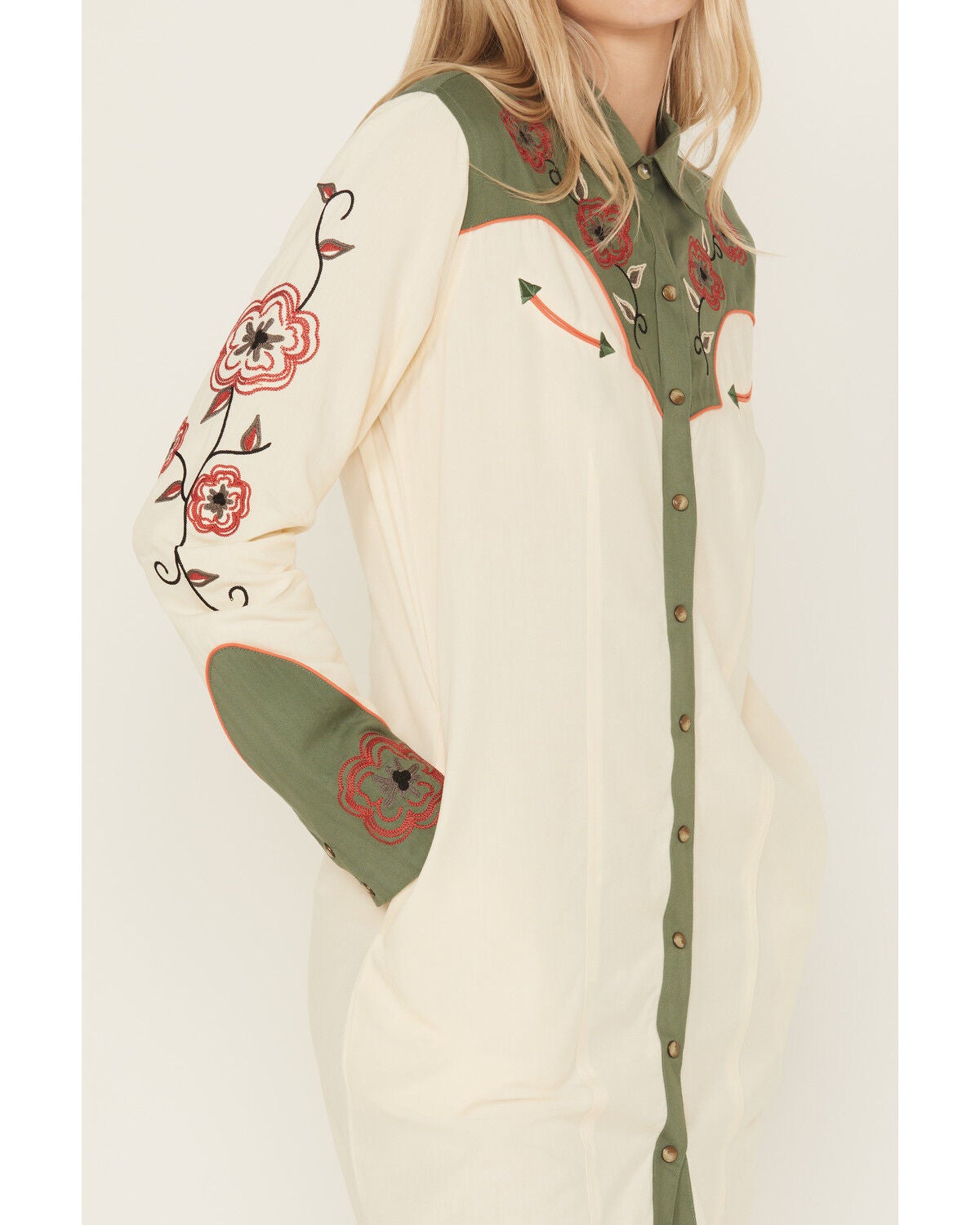 Image #3 - Panhandle Women's Retro Snap Embroidered Mini Shirt Dress, , hi-res