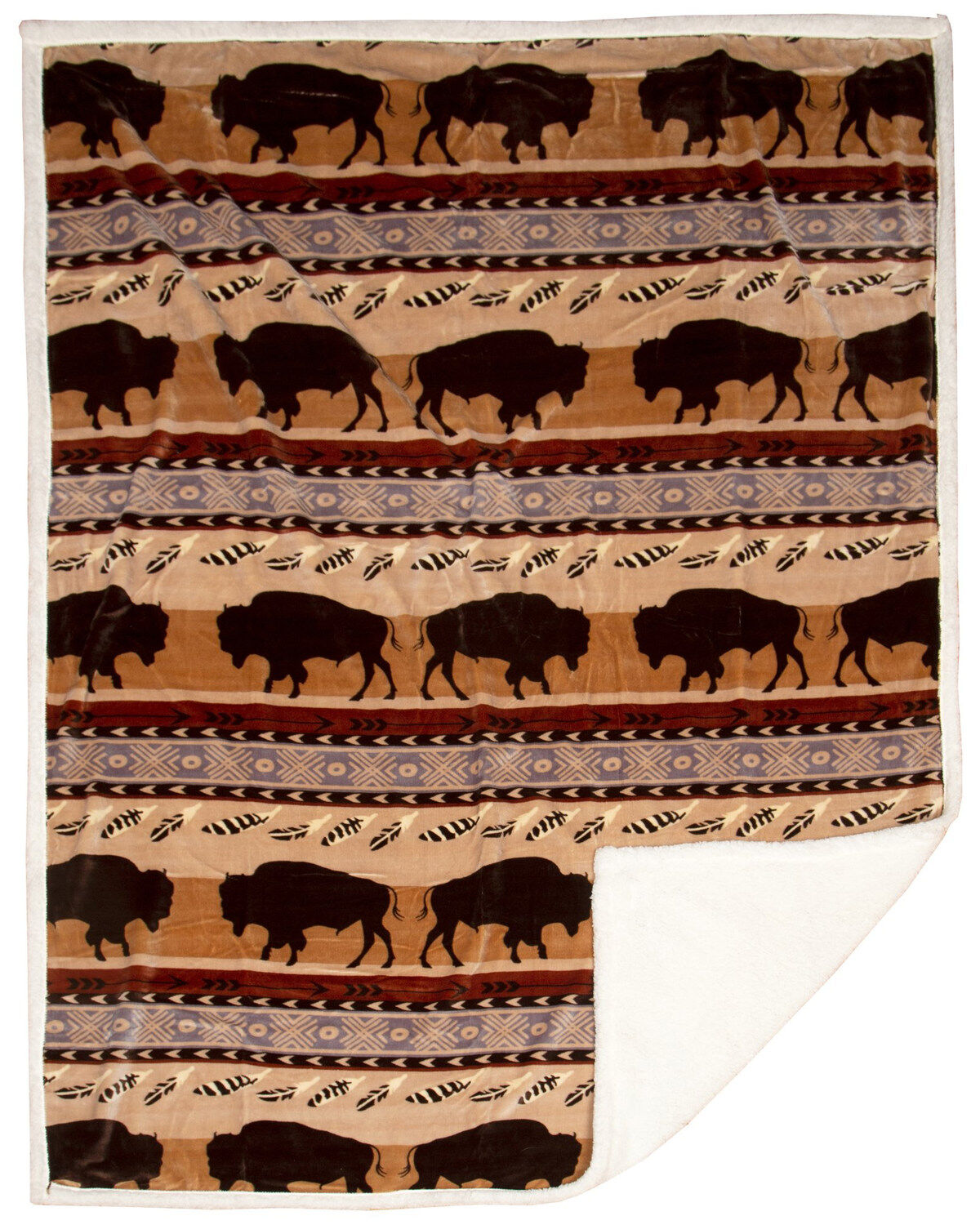 Image #2 - Carstens Home Wrangler Buffalo Southwestern Sherpa Fleece Throw Blanket, Blue, hi-res