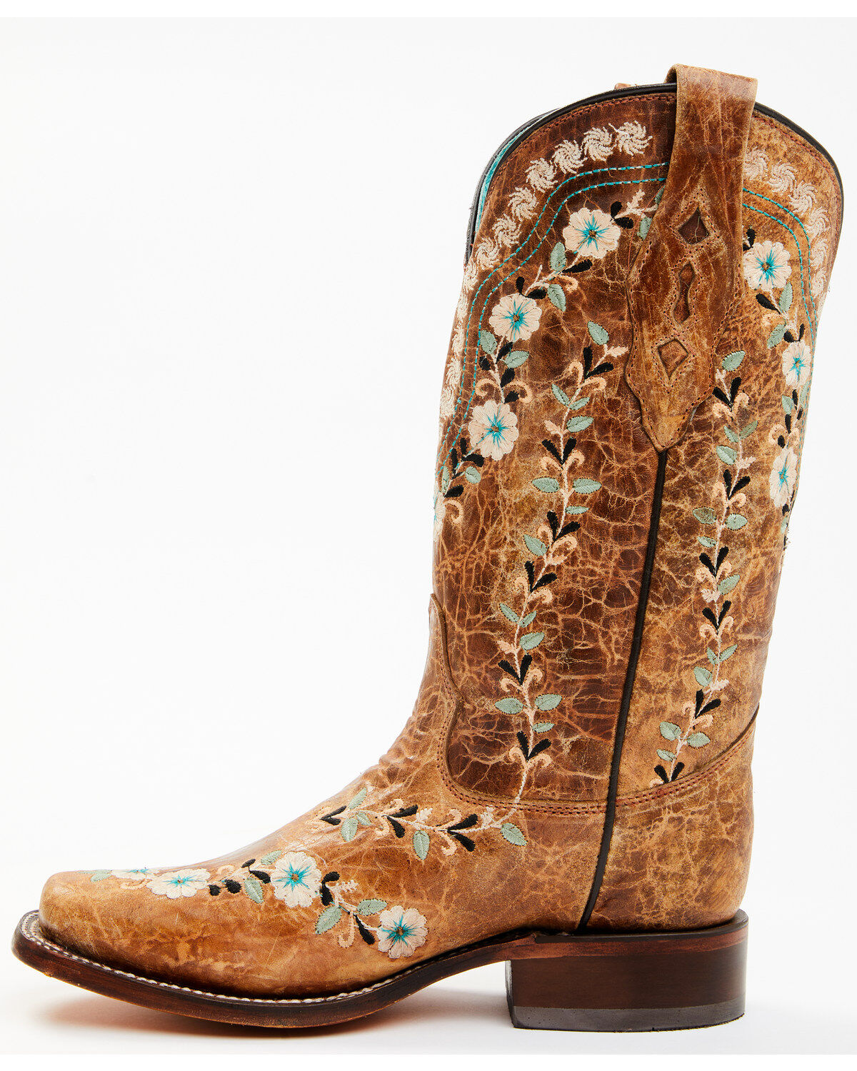 Image #4 - Corral Women's Floral Blacklight Western Boots - Square Toe, Cognac, hi-res