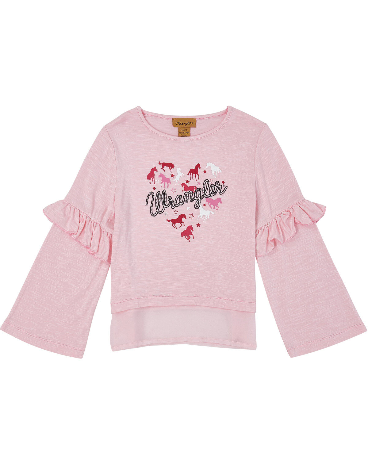 Image #1 - Wrangler Girls' Horse Heart Ruffle Long Sleeve Top, , hi-res