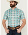 Image #1 - RANK 45® Men's Folklore Plaid Print Short Sleeve Button-Down Performance Stretch Western Shirt, Teal, hi-res