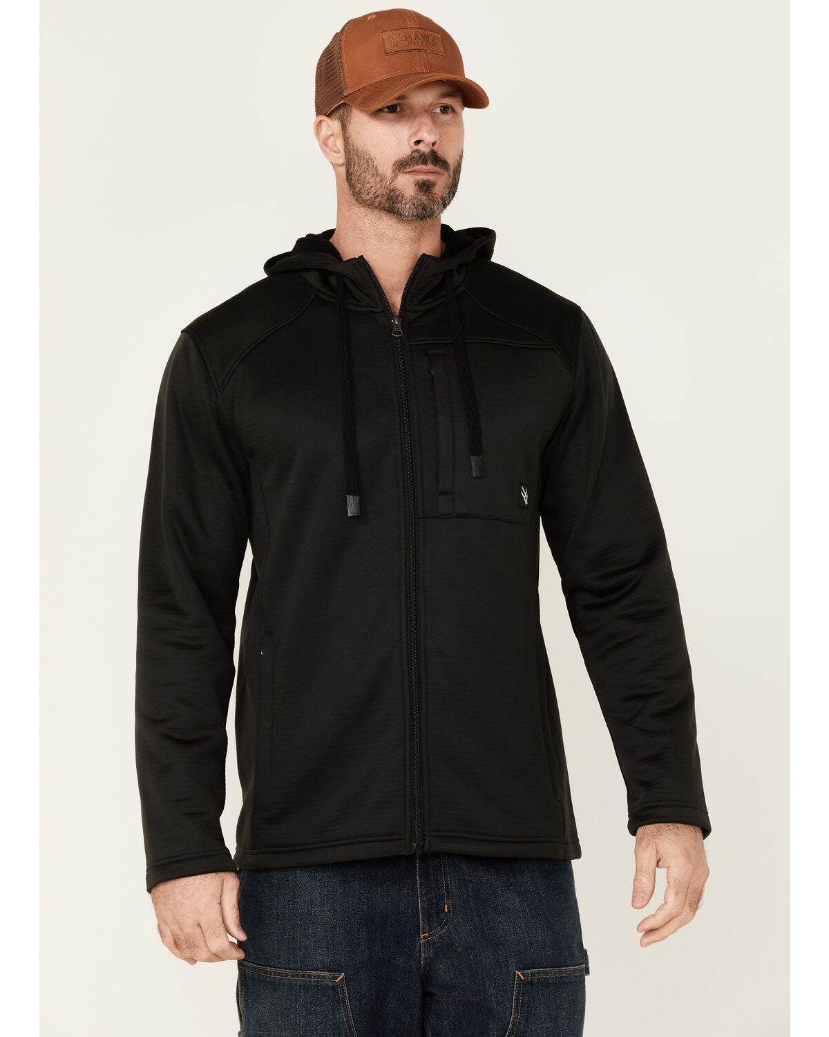 Hawx Men's Merrick Grid Back Zip-Front Fleece Hooded Work Jacket, Black, hi-res