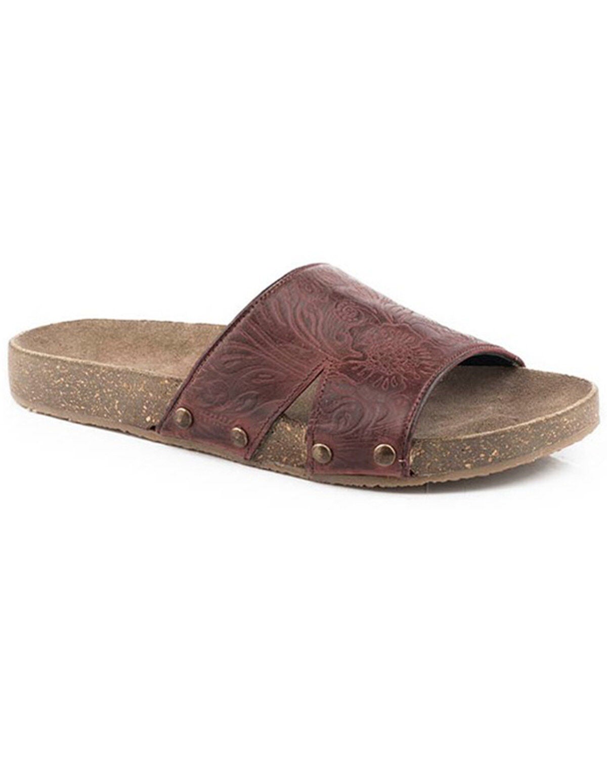 Roper Women's Destiny Floral Embossed Slide Sandal, Brown, hi-res