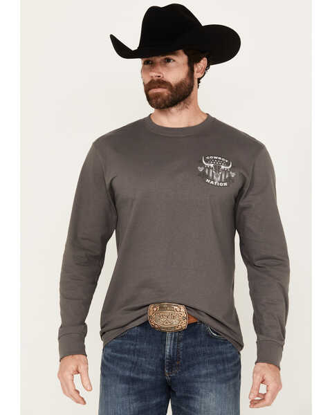 Cowboy Hardware Men's Cowboy Nation Long Sleeve Graphic T-Shirt, Charcoal, hi-res