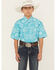 Image #1 - Rock & Roll Denim Boys' Southwestern Short Sleeve Snap Western Shirt, Turquoise, hi-res