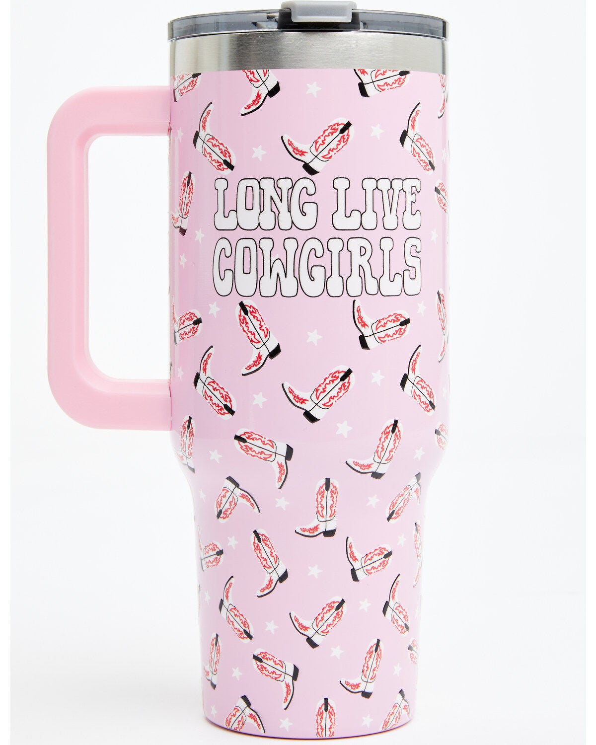 Boot Barn 40oz Long Live Cowgirls Tumbler With Handle, Pink, hi-res