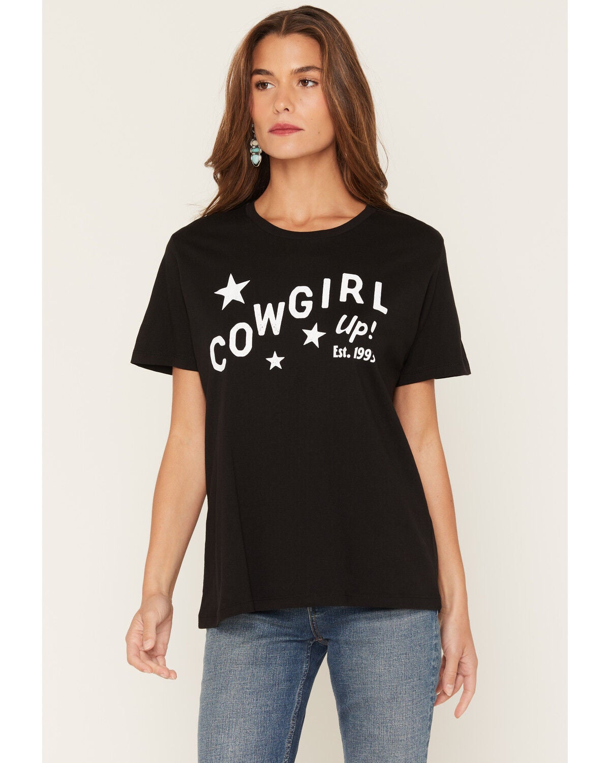 Image #1 - Cowgirl Up Women's Star Short Sleeve Graphic Tee, Black, hi-res