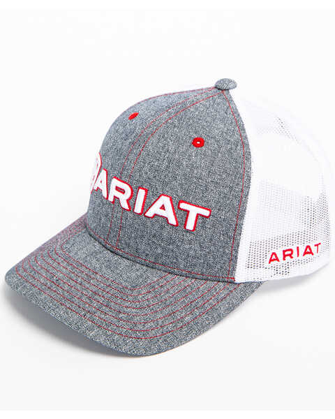 Ariat Men's Heather Grey Embroidered Logo Trucker Cap, Grey, hi-res
