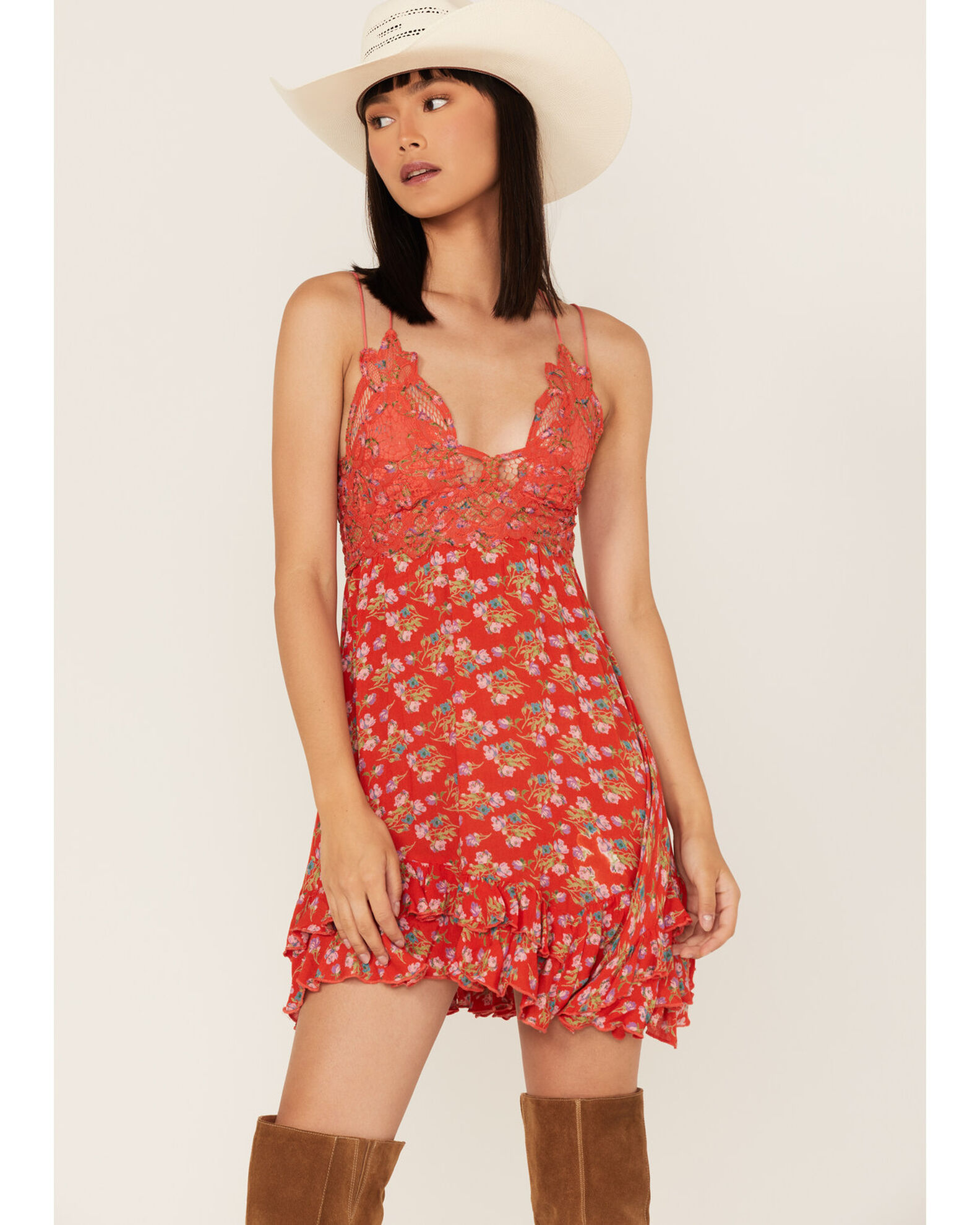 Free people red flower dress new arrivals