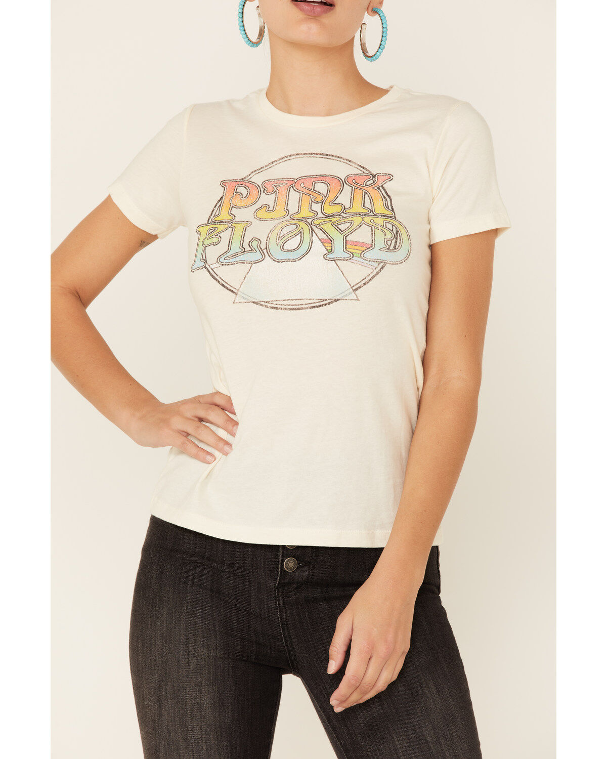 Image #2 - Pink Floyd Women's Freshness Vintage Logo Graphic Short Sleeve Tee, Natural, hi-res