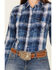 Image #3 - Wrangler Retro Women's Medium Wash Denim Plaid Print Long Sleeve Snap Western Shirt, Medium Wash, hi-res