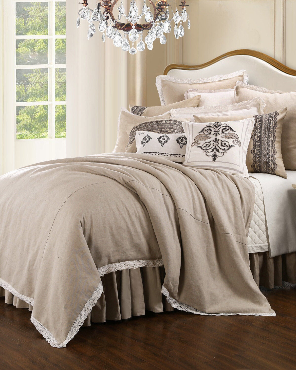 HiEnd Accents Charlotte Queen Size Bedding Set - 5 Piece, Cream, hi-res