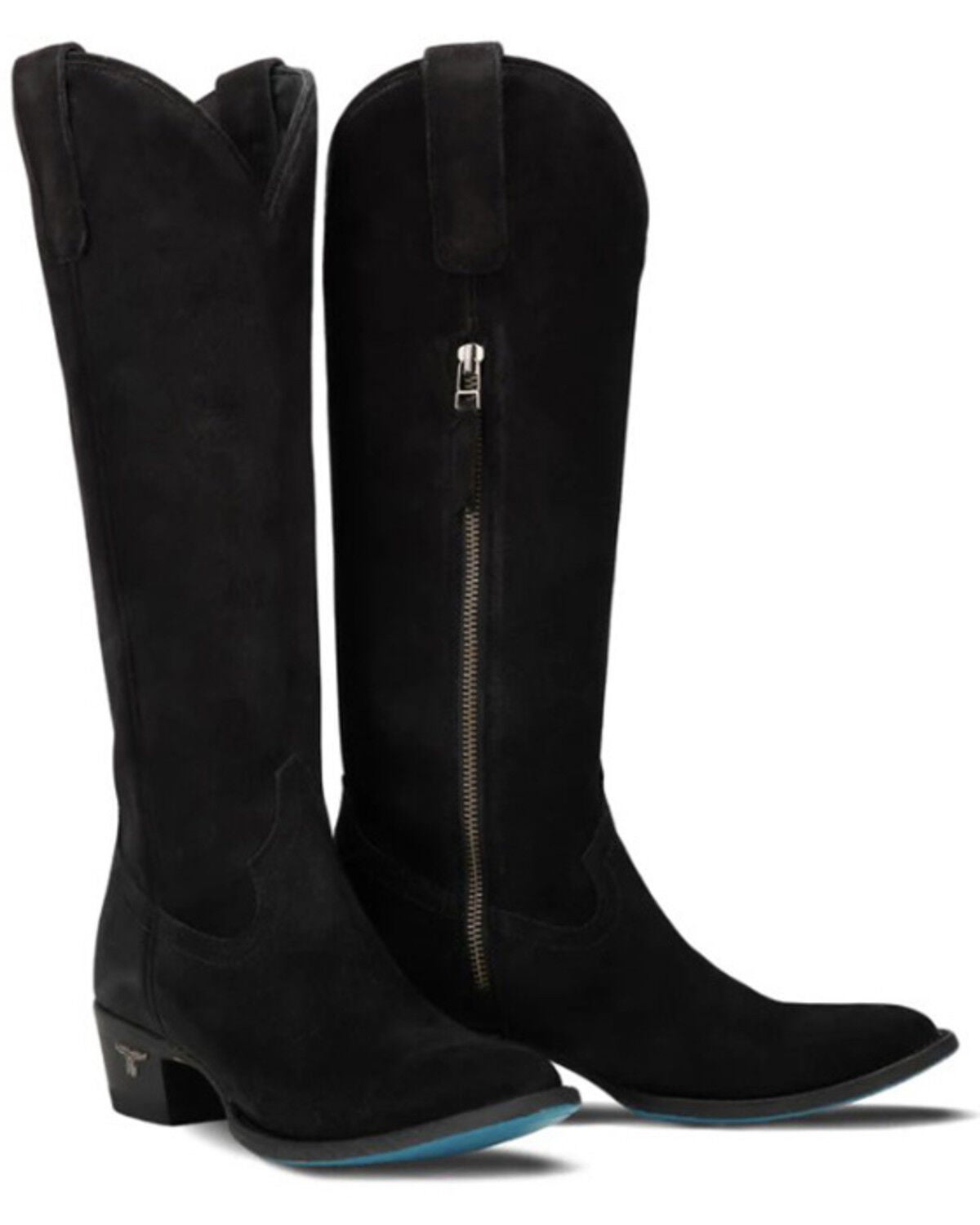 Lane Women's Plain Jane Suede Tall Western Boots - Round Toe, Black, hi-res