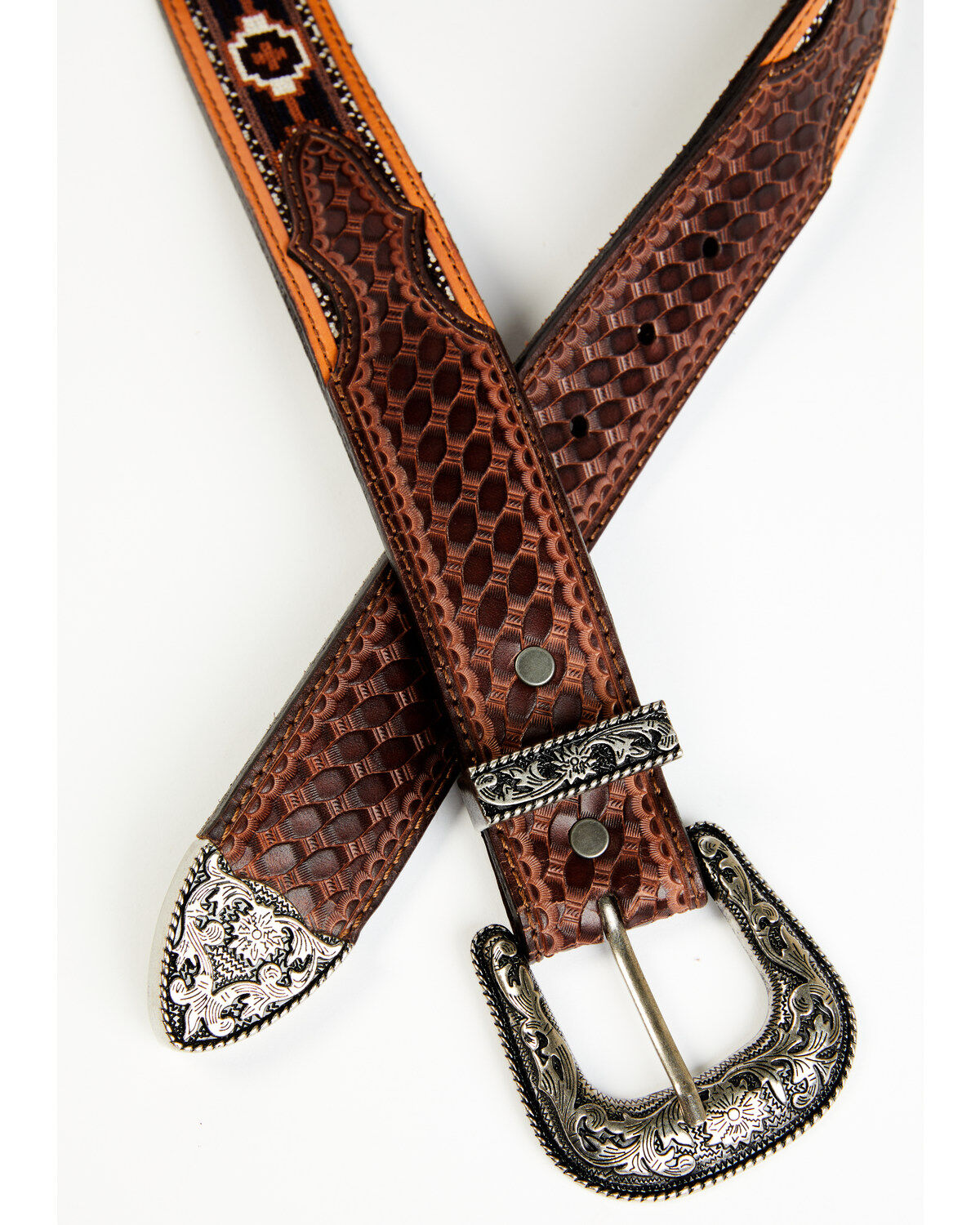 Product Name:  Cody James Men's Basketweave Billet With Southwestern Strap 3 Piece Buckle Belt