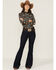 Panhandle Women's Southwestern Print Long Sleeve Snap Western Shirt, Brown, hi-res