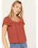 Image #1 - Jolt Women's Button Front Square Neck Peasant Top, Rust Copper, hi-res
