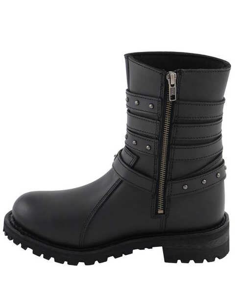 Milwaukee Leather Women's Triple Buckle Harness Moto Boots - Round Toe, Black, hi-res
