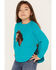 Image #2 - Cotton & Rye Girls' Horse Graphic Sweater, Turquoise, hi-res