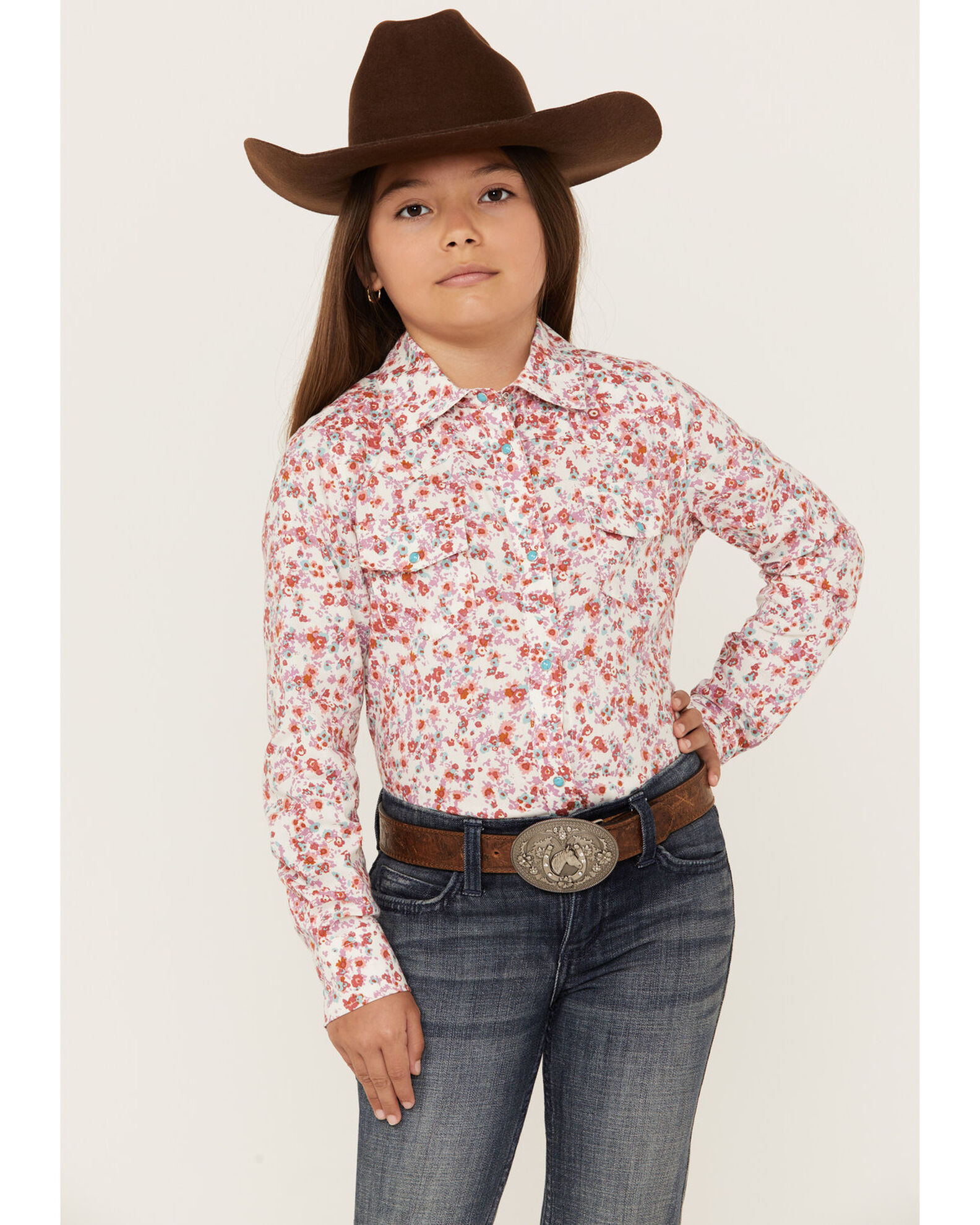 Shyanne Toddler Girls Ditsy Print Long Sleeve Snap Western Shirt
