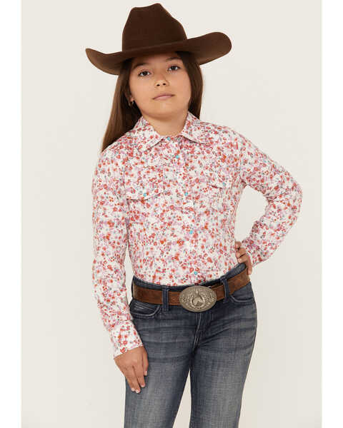 Shyanne Toddler Girls' Ditsy Print Long Sleeve Snap Western Shirt, Ivory, hi-res