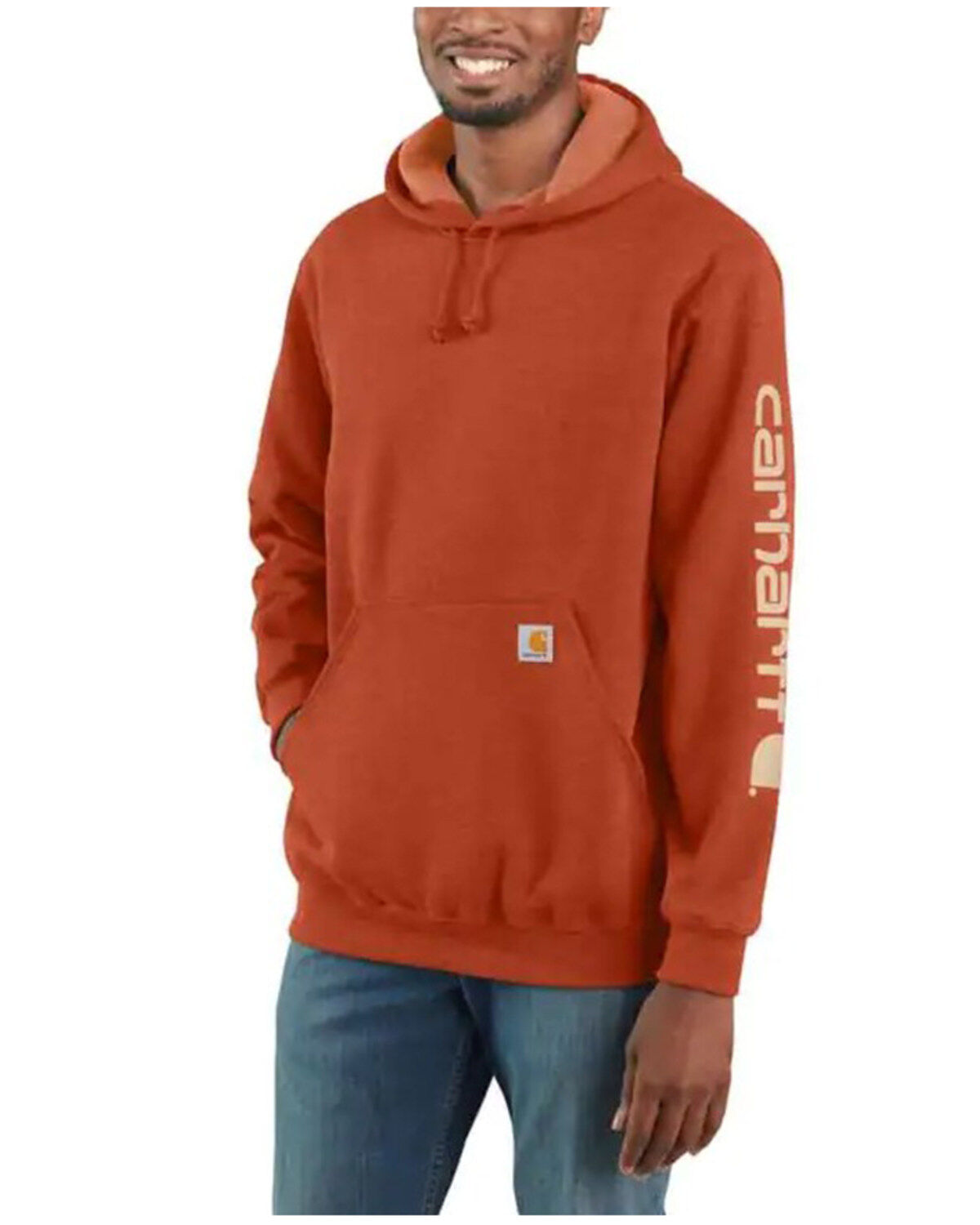 Image #1 - Carhartt Men's Loose Fit Midweight Logo Sleeve Graphic Hooded Sweatshirt, , hi-res