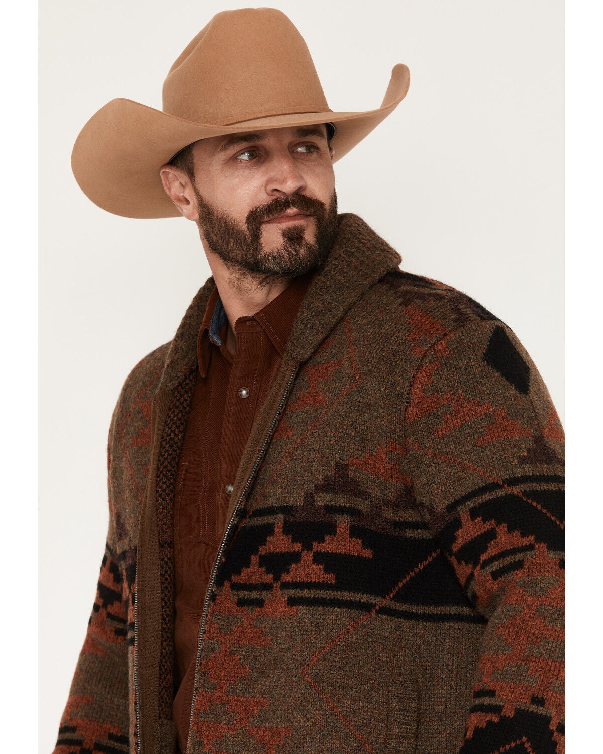 Image #2 - Cody James Men's Carson Southwestern Print Full Zip Cardigan, Brown, hi-res