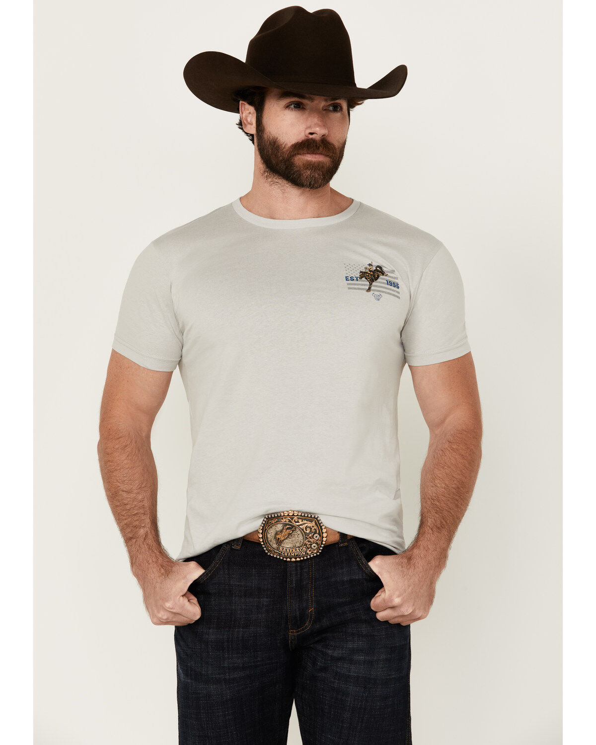 Image #2 - Cowboy Hardware Men's American Made Short Sleeve Graphic T-Shirt, Light Grey, hi-res
