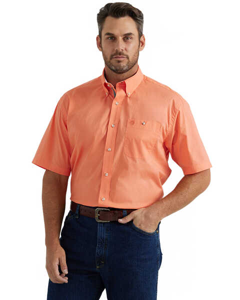 George Strait by Wrangler Solid Short Sleeve Button-Down Stretch Western Shirt - Big , Orange, hi-res