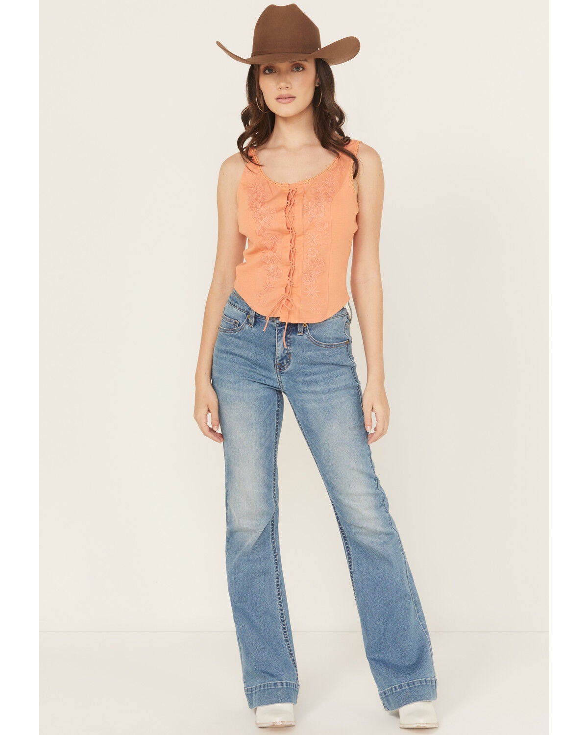 Rock & Roll Denim Women's Medium Wash High Rise Trouser Double Waistband Stretch Denim Jeans, Medium Wash, hi-res