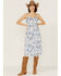 Beyond The Radar Women's Floral Eyelet Hem Sleeveless Midi Dress , Blue, hi-res