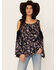 Image #1 - Bila Women's Floral Print Long Sleeve Cold Shoulder Shirt, Blue, hi-res