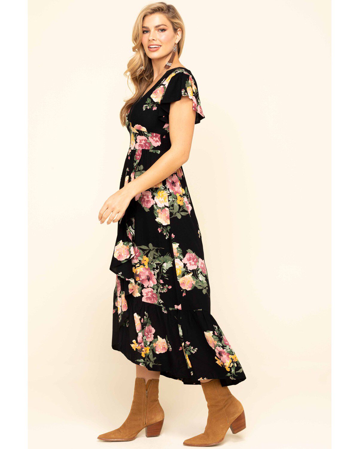 womens black floral dress