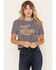 Image #1 - Nikxie Women's Thanks Striped Short Sleeve Graphic Tee, Blue, hi-res
