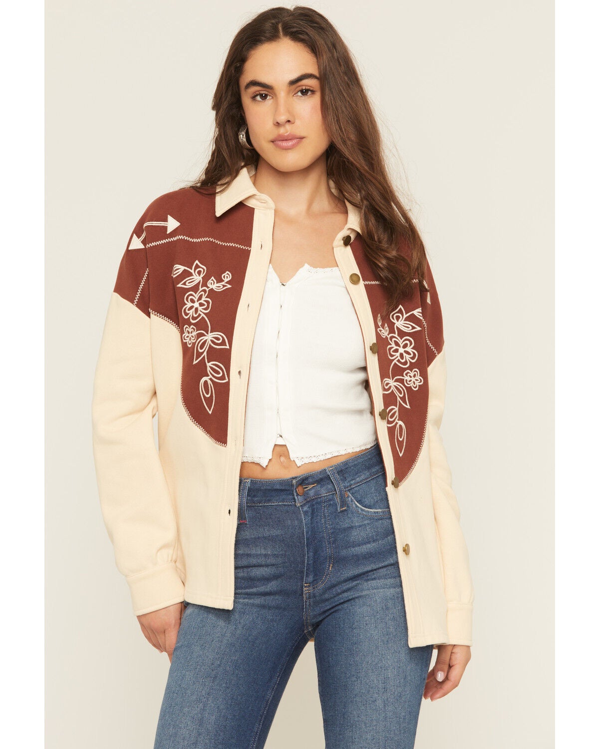 Blue B Women's Western Button-Down Shacket, Cream, hi-res