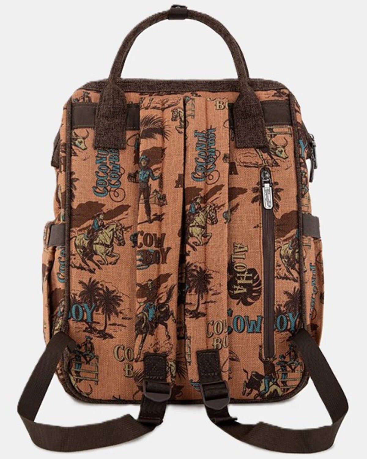 Image #3 - Wrangler Vintage Retro Cowboy Cool Print Backpack, Brown, hi-res