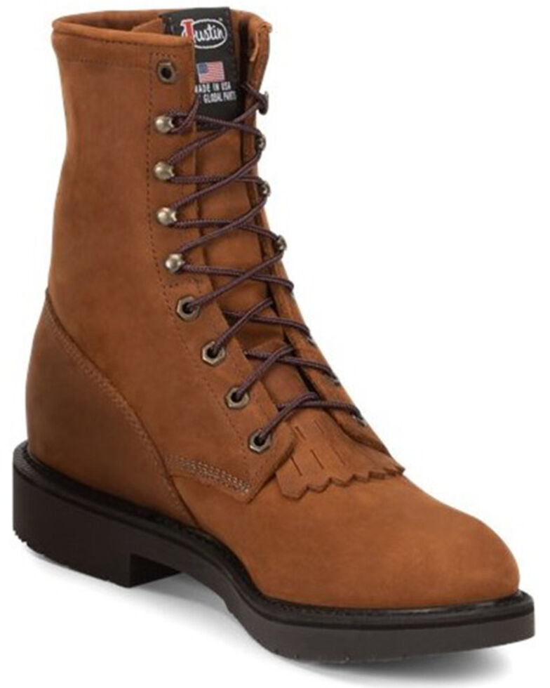 Justin Men's Lace Up Work Boots, Brown, hi-res