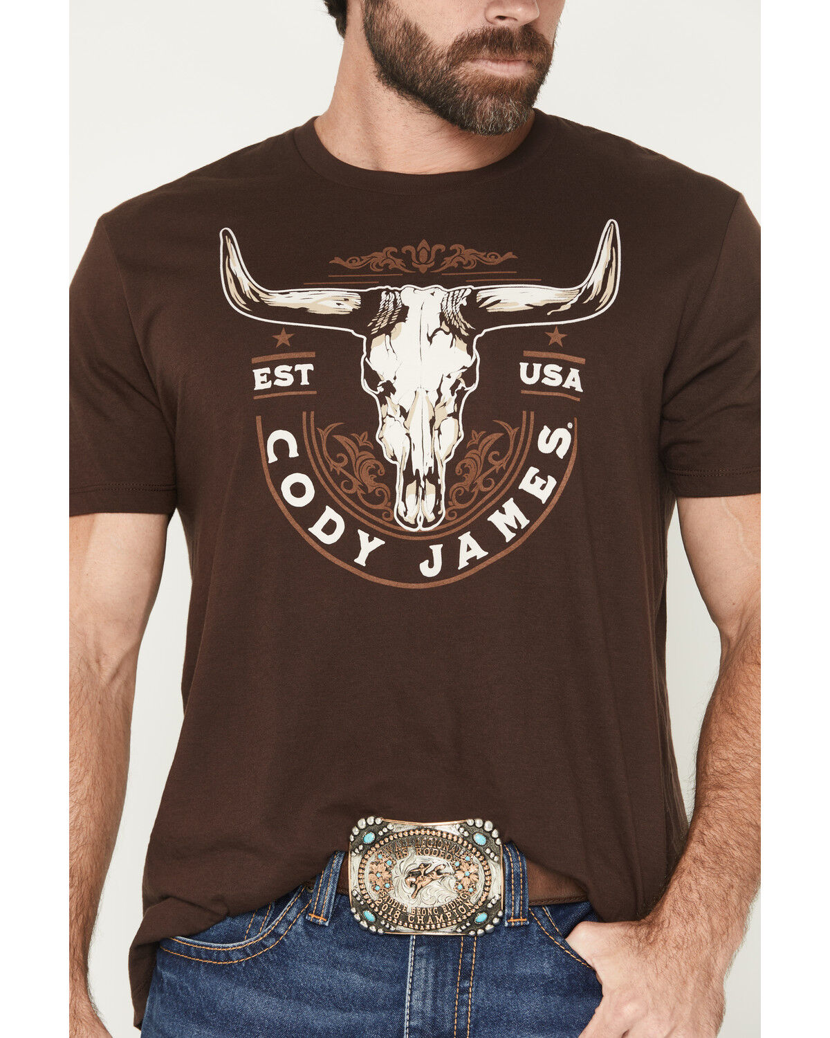 Image #3 - Cody James Men's USA Steerehead Short Sleeve Graphic T-Shirt, Dark Brown, hi-res