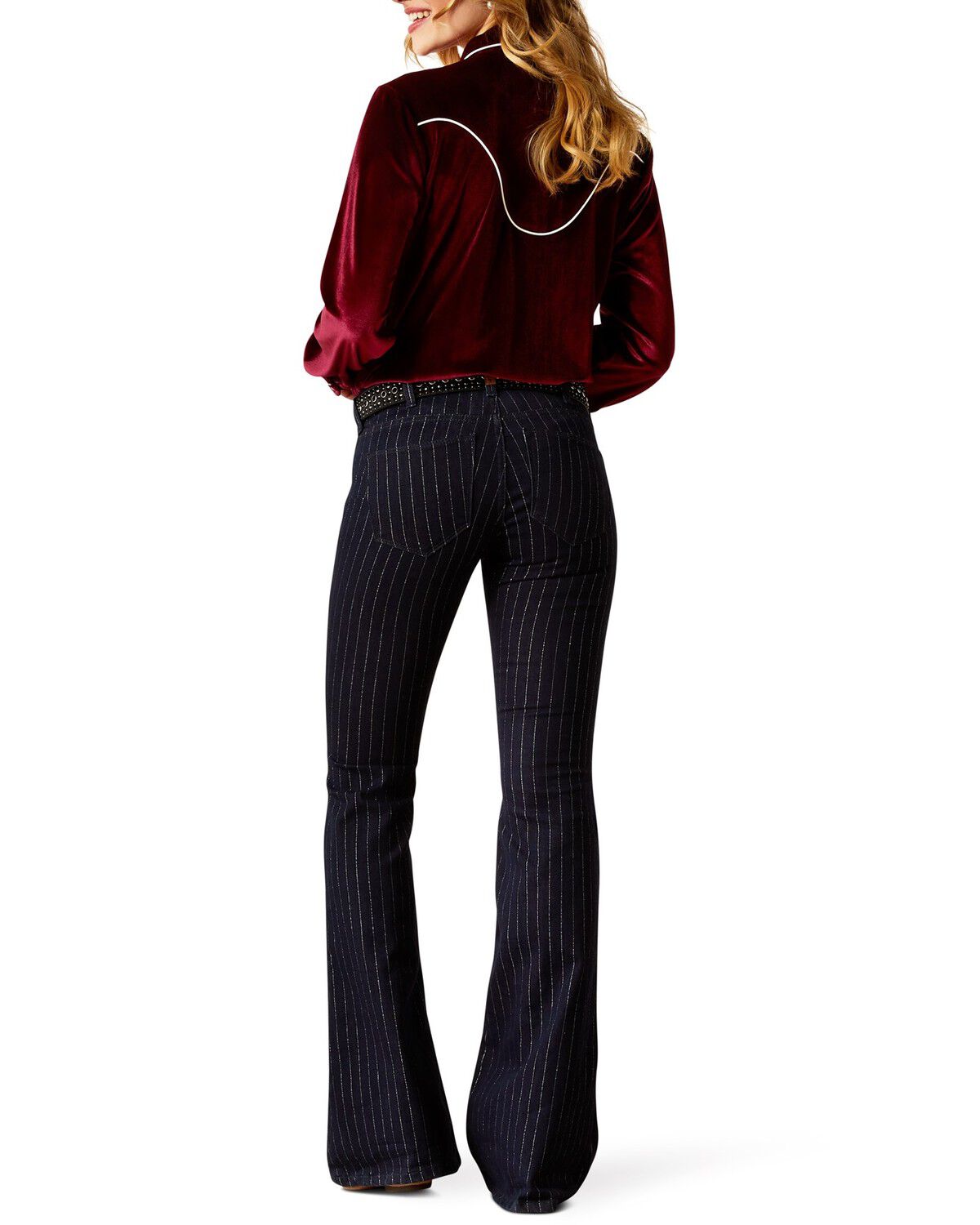 Ariat Women's Jasmine Pinstripe Dark Wash Flare Stretch Denim Jeans - Plus, Dark Wash, hi-res