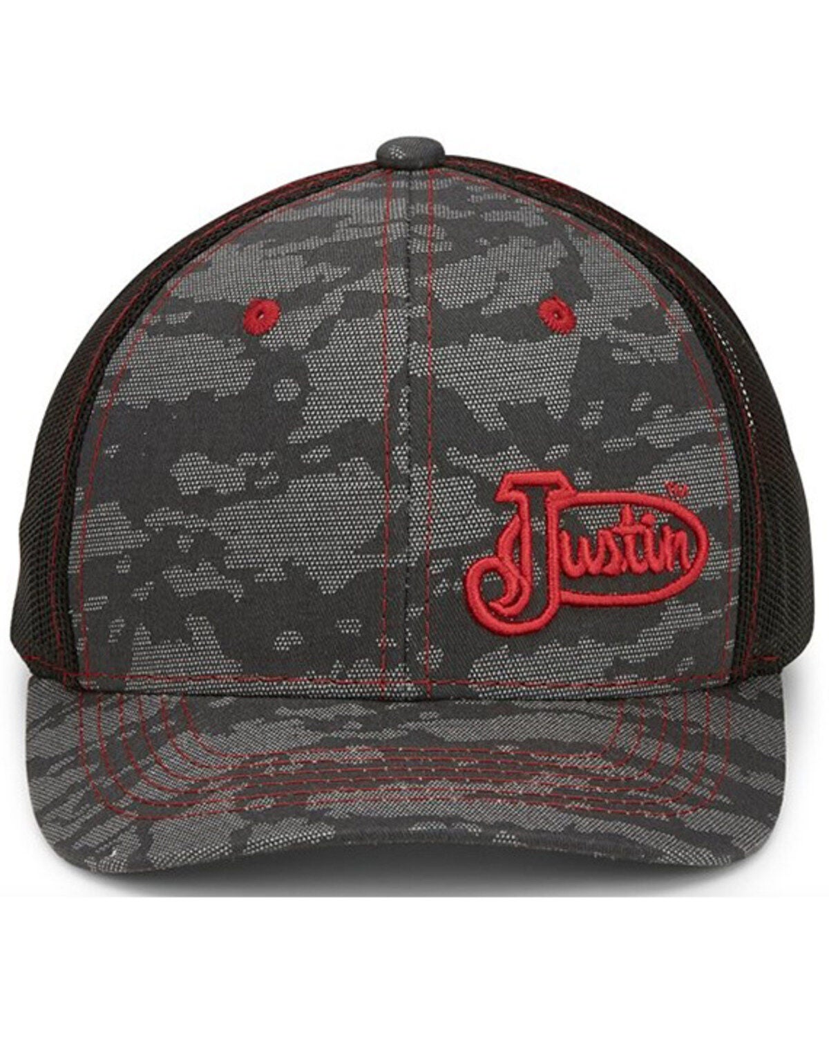 Justin Men's Camo Embroidered Logo Mesh-Back Ball Cap, Grey, hi-res
