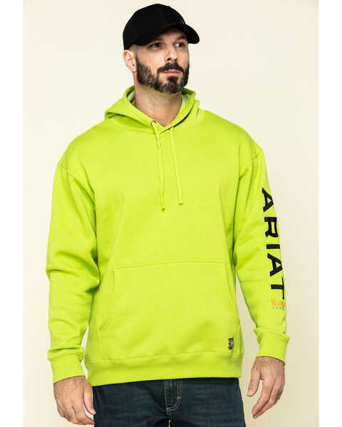 Image #1 - Ariat Men's Lime Heather Rebar Graphic Hooded Work Sweatshirt - Big , , hi-res