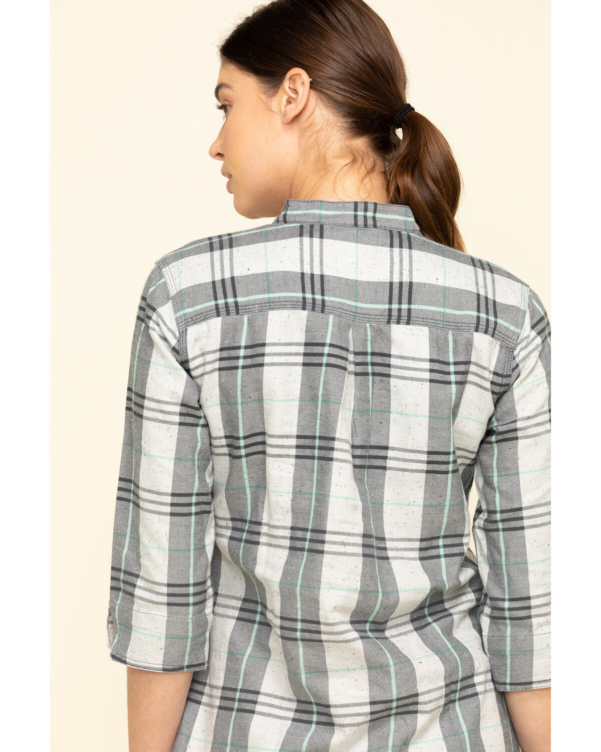 Image #5 - Carhartt Women's Twilight Relaxed 3/4 Sleeve Plaid Shirt, Dark Blue, hi-res