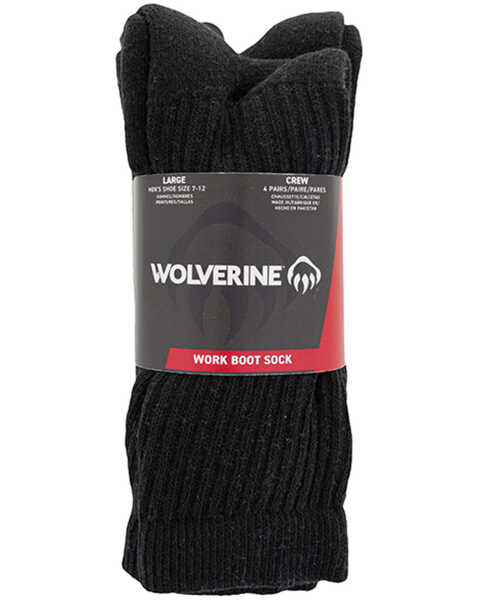 Wolverine Men's Solid Crew Socks - 4 Pack , Black, hi-res