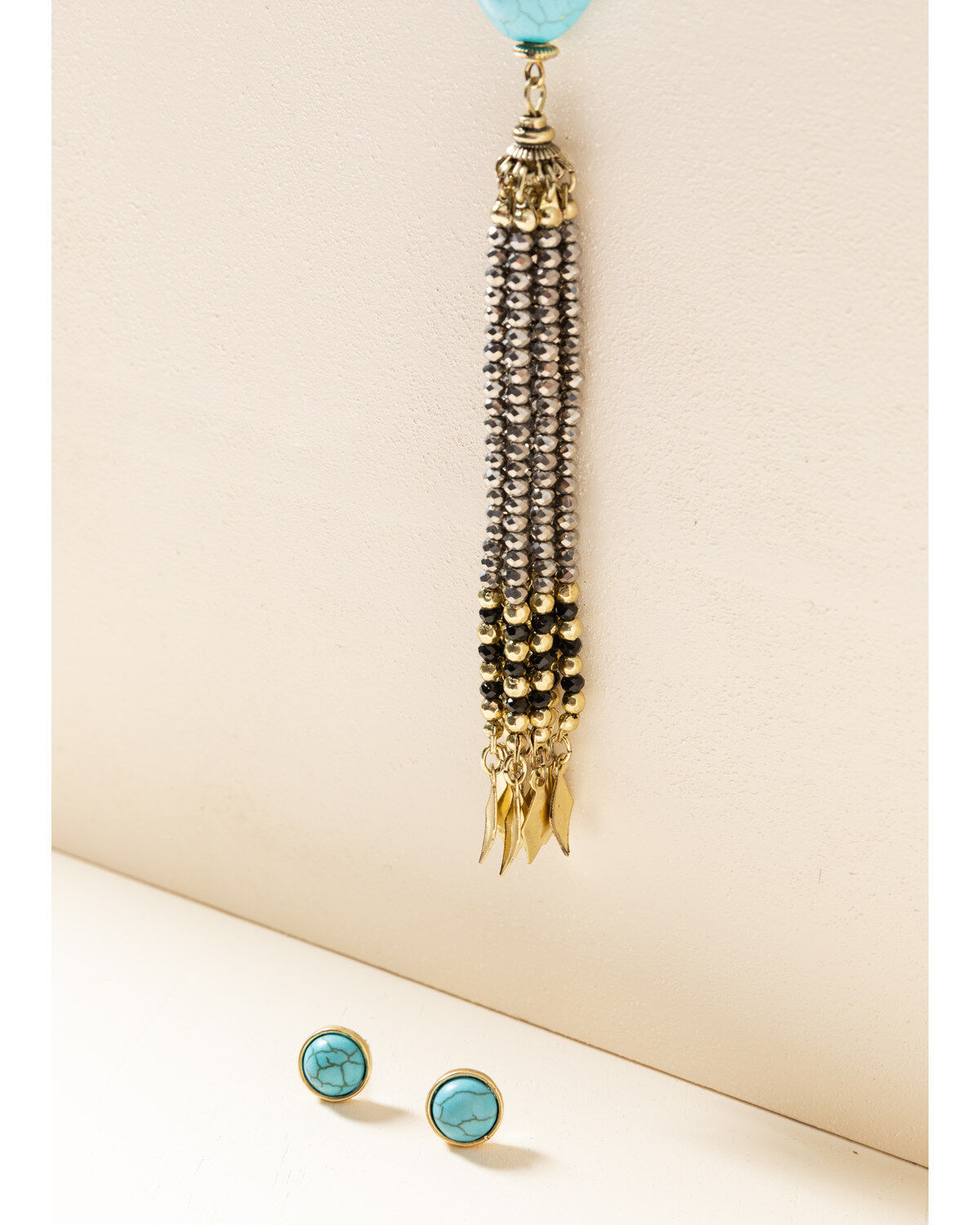 Image #3 - Shyanne Women's Gilded Gold Turquoise Stone Beaded Tassel Set, Gold, hi-res